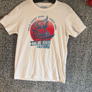 Men's White Surf Rider Malibu Beach Graphic T-Shirt Size 16